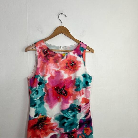 Eliza J Floral Watercolor Jewels Sheath Dress Size 8 or Medium - Picture 6 of 16